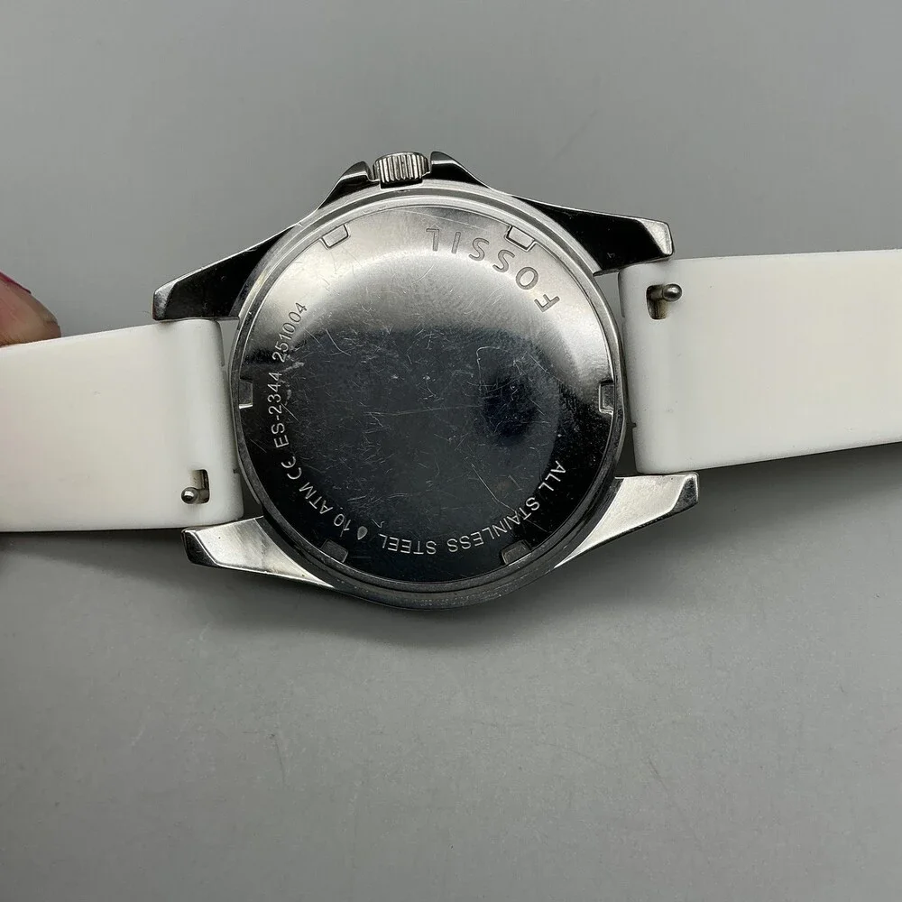 Fossil Womens Watch 38mm White Dial Silicone Crystal Bezel Multi Dial ES3244